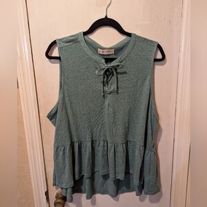 Lucky Brand green sleeveless peplum top, size XL